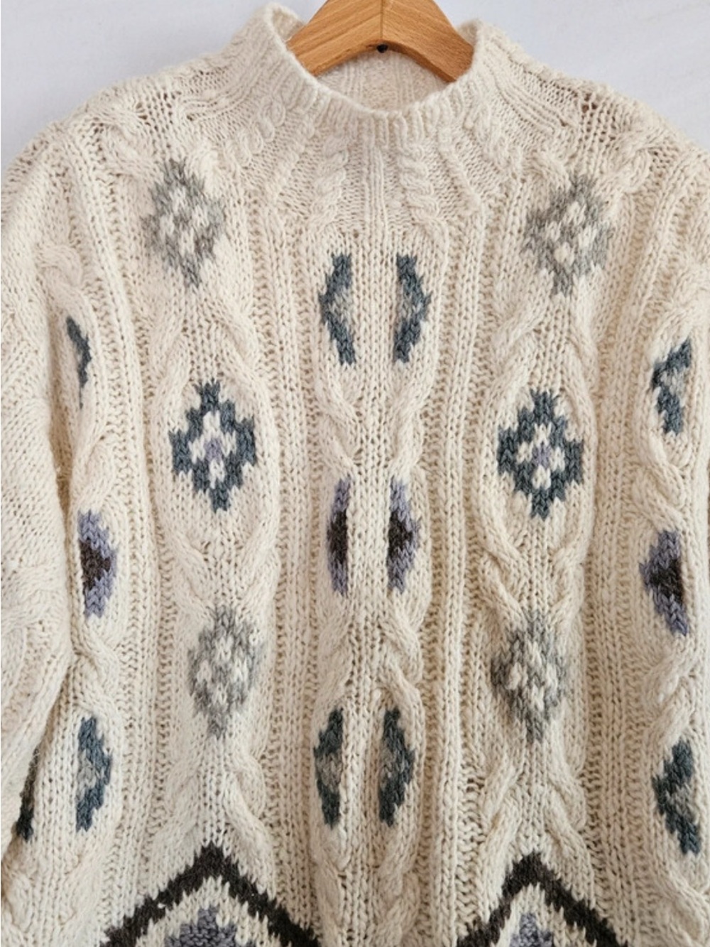 Vintage 90s Liz Claiborne Wool Fair Isle Cable Knit Tunic Sweater M - Picture 6 of 6